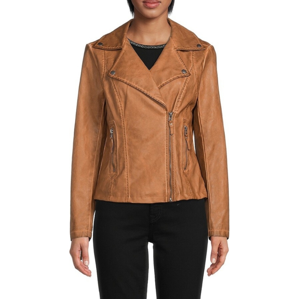 NWOT Max Studio Women's Washed Faux Leather Moto Jacket